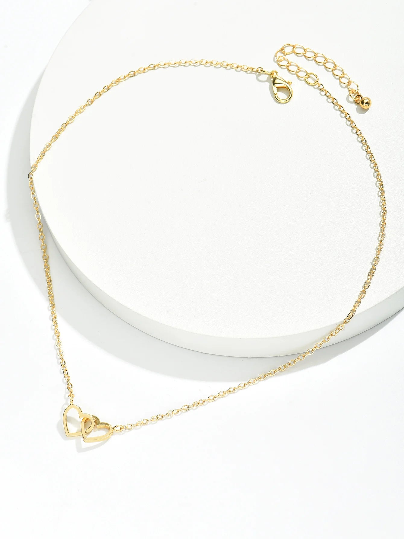 Collier chaîne en forme de cœur creux double pour femme, mignon et minuscule, à la mode