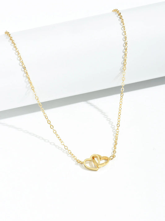Collier chaîne en forme de cœur creux double pour femme, mignon et minuscule, à la mode
